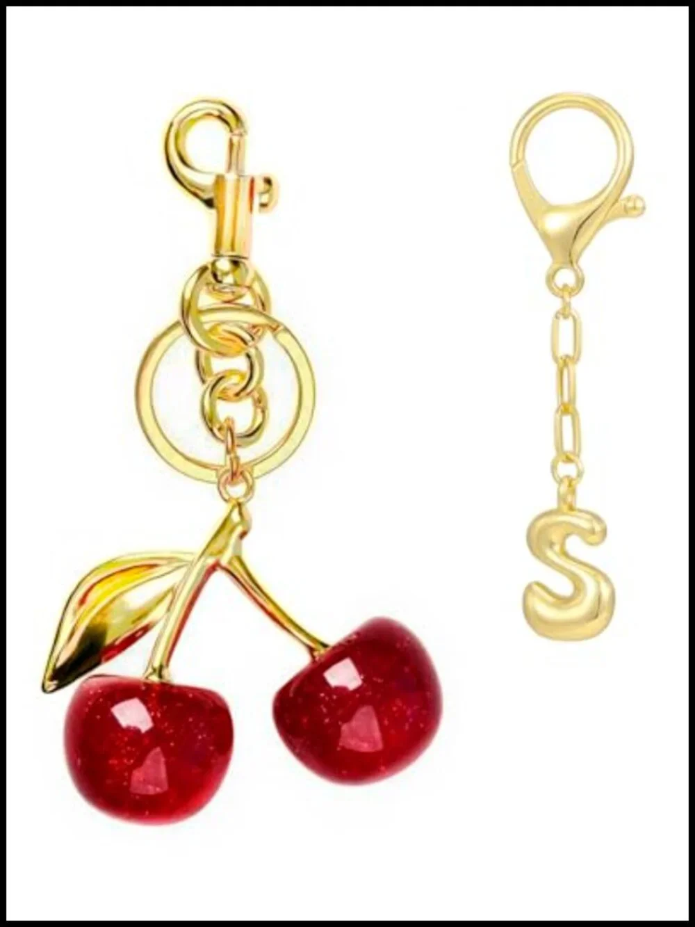 Cherry Bag Charms Gold Initial Keychain for Handbags Purse Tote Cute